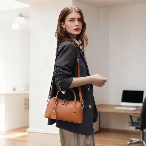 Genuine Leather shoulder Bag for Women with Top Handle， Satchel purse Bowler Handbags with zipper closure in Kuwait