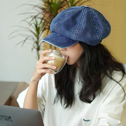 Women's Washed Denim Newsboy Cap Fashion Vintage 8 Panels Visor Beret Girls Octagonal Cap Painter Hat in Saudi Arabia
