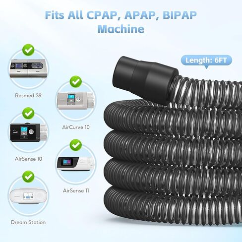 خرطوم CPAP 2 عبوة ، أنابيب CPAP الشاملة - 6 أقدام (72 ") قياسية 22 مم ، متوافق مع معظم آلات CPAP ، BIPAP ، و bilevel ، دائمة ، مرنة ، خالية من التسرب ، رمادي in Kuwait