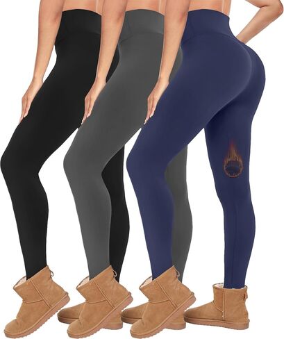 Diu Life 3 Pack Fleece Lined Leggings for Women Thermal Tummy Control High Waist Running Tights Winter Workout Yoga Pants in Saudi Arabia