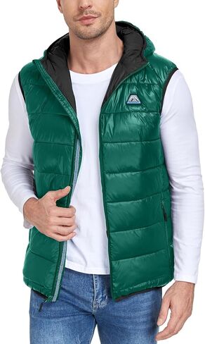 Mapamyumco Men’s Lightweight Puffer Vest with Hood, Water-Resistant Sleeveless Jacket for Hiking Ski in Kuwait