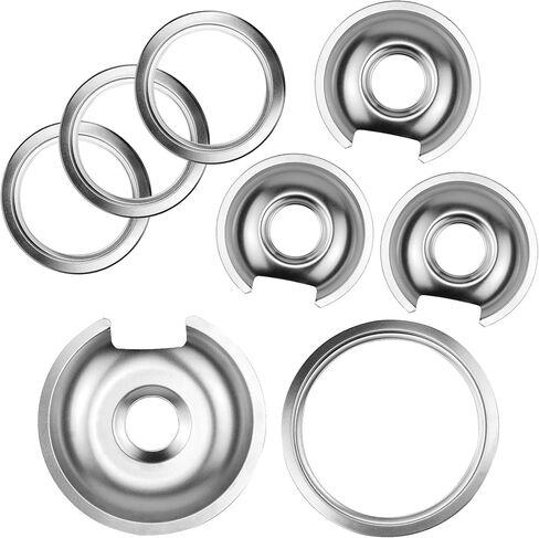 Electric Stove Drip Pans 1 Large 8'' WB32X10013 & 3 Small 6'' WB32X10012 Gas Stove Burner Drip Pans and Rings for ge Electric Stove Burner Drip Pans by Fetechmate in Saudi Arabia