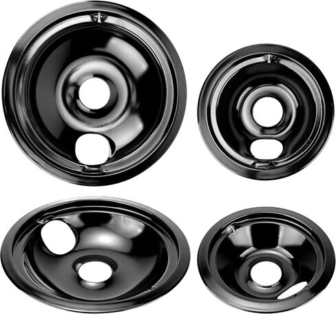 Electric Stove Drip Pans 1 Large 8'' WB32X10013 & 3 Small 6'' WB32X10012 Gas Stove Burner Drip Pans and Rings for ge Electric Stove Burner Drip Pans by Fetechmate in Saudi Arabia