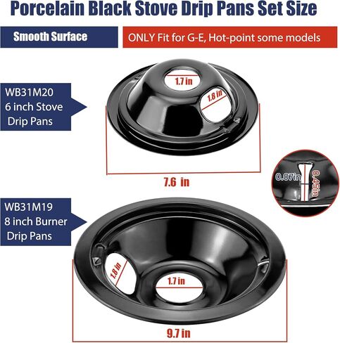 Electric Stove Drip Pans 1 Large 8'' WB32X10013 & 3 Small 6'' WB32X10012 Gas Stove Burner Drip Pans and Rings for ge Electric Stove Burner Drip Pans by Fetechmate in Saudi Arabia