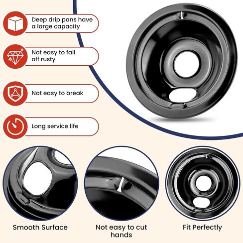 Electric Stove Drip Pans 1 Large 8'' WB32X10013 & 3 Small 6'' WB32X10012 Gas Stove Burner Drip Pans and Rings for ge Electric Stove Burner Drip Pans by Fetechmate in Saudi Arabia