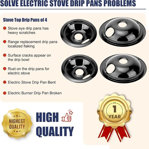 Electric Stove Drip Pans 1 Large 8'' WB32X10013 & 3 Small 6'' WB32X10012 Gas Stove Burner Drip Pans and Rings for ge Electric Stove Burner Drip Pans by Fetechmate in Saudi Arabia