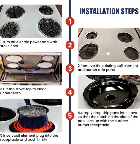 Electric Stove Drip Pans 1 Large 8'' WB32X10013 & 3 Small 6'' WB32X10012 Gas Stove Burner Drip Pans and Rings for ge Electric Stove Burner Drip Pans by Fetechmate in Saudi Arabia