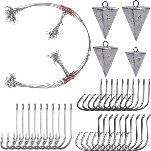 Saltwater Surf Fishing Leader Rig – 46pcs Pyramid Sinker Octopus Circle Hook Forged Hook Wire Trace Leader Rig with Swivel Snaps Beads in Saudi Arabia