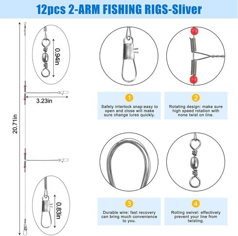 Saltwater Surf Fishing Leader Rig – 46pcs Pyramid Sinker Octopus Circle Hook Forged Hook Wire Trace Leader Rig with Swivel Snaps Beads in Saudi Arabia