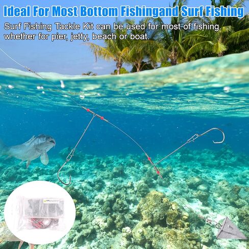 Saltwater Surf Fishing Leader Rig – 46pcs Pyramid Sinker Octopus Circle Hook Forged Hook Wire Trace Leader Rig with Swivel Snaps Beads in Saudi Arabia