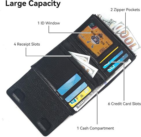 Bifold Wallet for Women Genuine Leather, [Large Capacity] [Magnetic Closure] Female Ladies Wallet Card Holder with ID Window, Zipper Coin Pockets (Burgundy) in Saudi Arabia