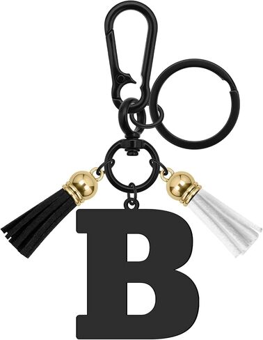 Dabihu Initial Letter Keychain for Handbag Wallet Purses Backpack Black A-Z Alphabet Keyring Metal Key Ring for Women Men in Saudi Arabia