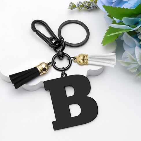 Dabihu Initial Letter Keychain for Handbag Wallet Purses Backpack Black A-Z Alphabet Keyring Metal Key Ring for Women Men in Saudi Arabia