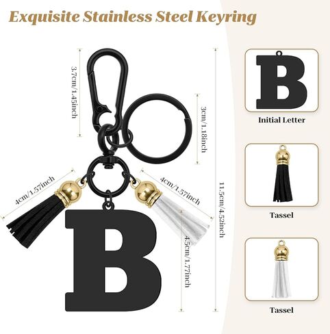 Dabihu Initial Letter Keychain for Handbag Wallet Purses Backpack Black A-Z Alphabet Keyring Metal Key Ring for Women Men in Saudi Arabia