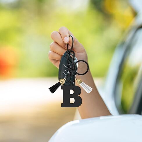 Dabihu Initial Letter Keychain for Handbag Wallet Purses Backpack Black A-Z Alphabet Keyring Metal Key Ring for Women Men in Saudi Arabia