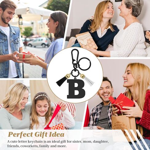 Dabihu Initial Letter Keychain for Handbag Wallet Purses Backpack Black A-Z Alphabet Keyring Metal Key Ring for Women Men in Saudi Arabia