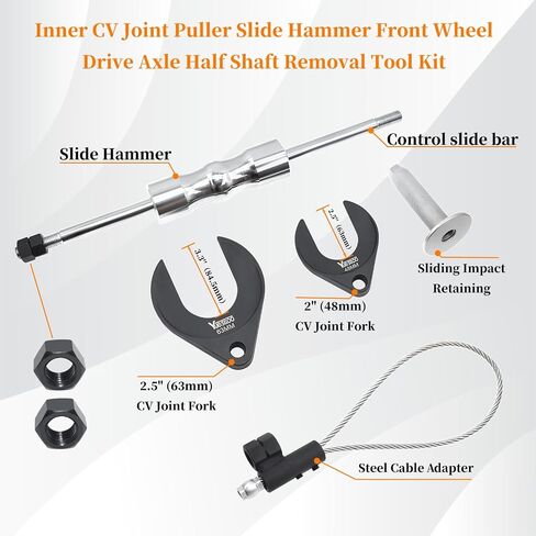 Inner CV Axle Puller Removal Tool with Heavy Duty Slide Hammer, 63mm 48mm CV Joint Fork, Outer CV Joint Adapter and Steel Cable Adapter, Front Wheel Drive Axle Half Shaft Removal Tool Kit in Saudi Arabia