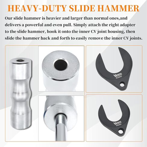 Inner CV Axle Puller Removal Tool with Heavy Duty Slide Hammer, 63mm 48mm CV Joint Fork, Outer CV Joint Adapter and Steel Cable Adapter, Front Wheel Drive Axle Half Shaft Removal Tool Kit in Saudi Arabia