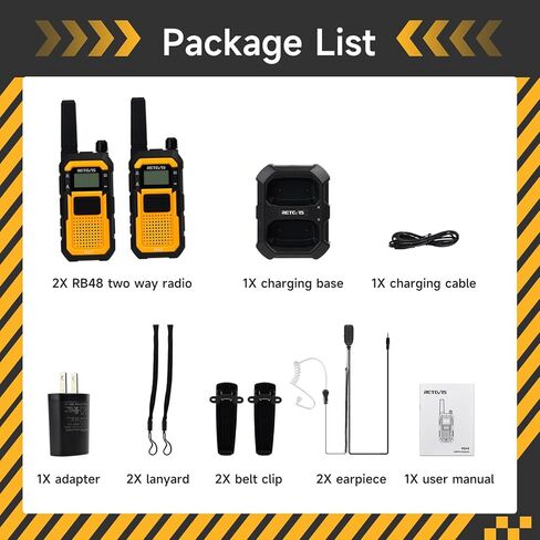 أجهزة اتصال لاسلكية مقاومة للماء Retevis RB48، راديو عالي التحمل ثنائي الاتجاه، مقاوم للصدمات، مكالمة اهتزاز، USB-C، SOS، 2000 مللي أمبير، NOAA، راديو ثنائي الاتجاه للخارج (عبوتان) in Kuwait
