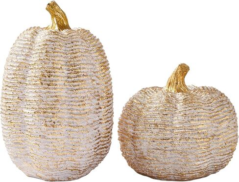 DN DECONATION 2-Pack Fall Pumpkin Decorations for Home, Faux Pumpkins for Decorating, Rustic Brown Resin Pumpkins Decor with Carved Leaves – Thanksgiving Table Centerpiece, Modern Farmhouse Fall Decor in Saudi Arabia