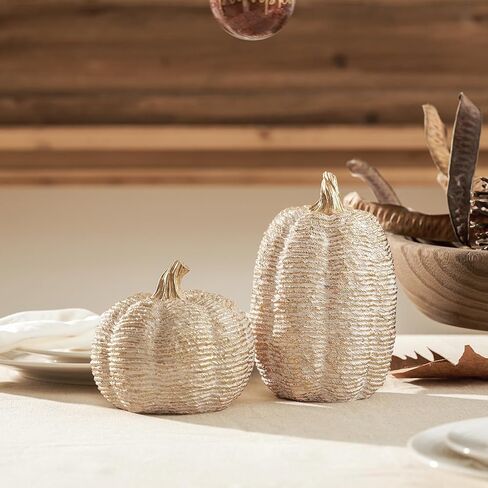 DN DECONATION 2-Pack Fall Pumpkin Decorations for Home, Faux Pumpkins for Decorating, Rustic Brown Resin Pumpkins Decor with Carved Leaves – Thanksgiving Table Centerpiece, Modern Farmhouse Fall Decor in Saudi Arabia