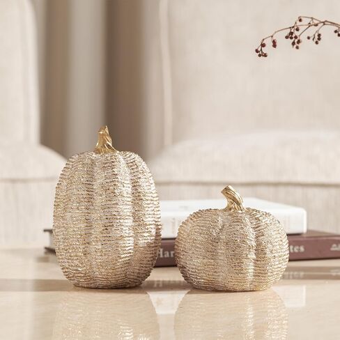 DN DECONATION 2-Pack Fall Pumpkin Decorations for Home, Faux Pumpkins for Decorating, Rustic Brown Resin Pumpkins Decor with Carved Leaves – Thanksgiving Table Centerpiece, Modern Farmhouse Fall Decor in Saudi Arabia