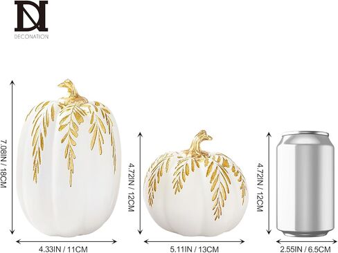 DN DECONATION 2-pack زينة اليقطين الخريفية للمنزل، قرع صناعي للتزيين، ديكور قرع راتنج بني ريفي بأوراق منحوتة - قطعة مركزية لطاولة عيد الشكر، ديكور خريف مزرعة حديث in Kuwait
