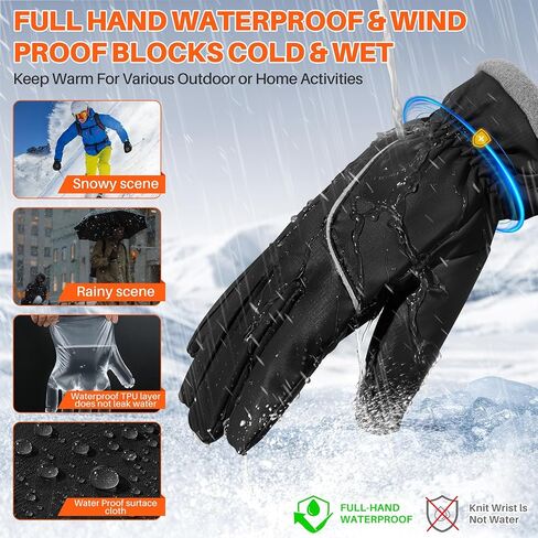 Winter Gloves Warm for Men & Women - Waterproof Touchscreen Outdoor Thermal Gloves with Plush Lining/Adjustable Wrist,Snow Shoveling Commuting Skiing in Saudi Arabia