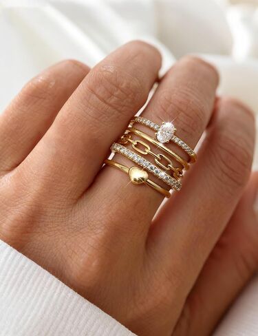 FIASASO 5Pcs Stackable Rings for Women 14K Gold Plated Non Tarnish Dainty Cubic Zirconia Waterproof Stacking Rings Silver Minimalist Band Ring Stacks for Women Trendy No Tarnish Thin Fashion Thumb Ring Size 5 6 7 8 9 10 in Saudi Arabia
