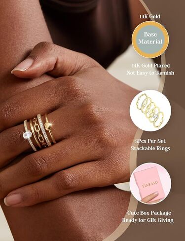 FIASASO 5Pcs Stackable Rings for Women 14K Gold Plated Non Tarnish Dainty Cubic Zirconia Waterproof Stacking Rings Silver Minimalist Band Ring Stacks for Women Trendy No Tarnish Thin Fashion Thumb Ring Size 5 6 7 8 9 10 in Saudi Arabia