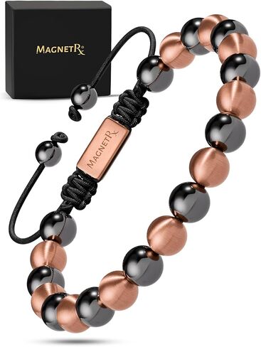 سوار مغناطيسي من الهيماتيت MagnetRX® - أحجار طبيعية ذات قوة قصوى - أساور هيماتيت مغناطيسية مطرزة (خرزة زيوس ذهبية 8 مم) in Kuwait