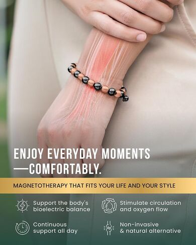 سوار مغناطيسي من الهيماتيت MagnetRX® - أحجار طبيعية ذات قوة قصوى - أساور هيماتيت مغناطيسية مطرزة (خرزة زيوس ذهبية 8 مم) in Kuwait