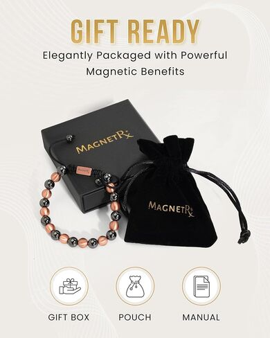 سوار مغناطيسي من الهيماتيت MagnetRX® - أحجار طبيعية ذات قوة قصوى - أساور هيماتيت مغناطيسية مطرزة (خرزة زيوس ذهبية 8 مم) in Kuwait