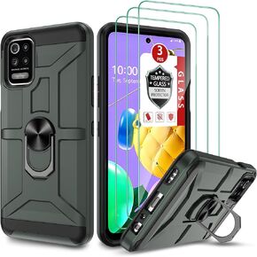 LG K52/LG Q52/LG K42/LG K62 Case, LG K62 / K62 Plus Case with [3X Tempered Glass Screen Protector], Built-in Ring Kickstand and Magnetic Car Mount Shockproof Dropproof Armor Case - Red