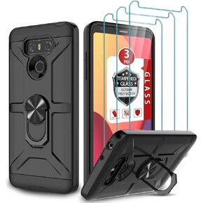 LG G6 Case, LG G6 Case with [3X Tempered Glass Screen Protector], Built-in Ring Kickstand and Magnetic Car Mount Shockproof Dropproof Military Grade Armor Rugged Case for LG G6 - Black in Kuwait