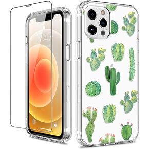 GiiKa for iPhone 12 Pro Max Case with Screen Protector, Clear Full Body Shockproof Protective Floral Girls Women Hard Case with TPU Bumper Cover Phone Case for iPhone 12 Pro Max, White Flowers