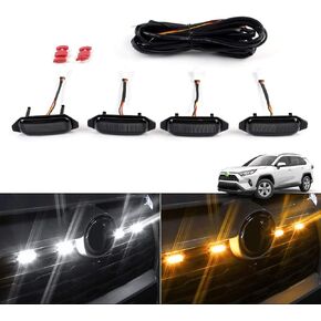 Autorder LED Grille Lights for Toyota RAV4 2024 2023 2022 2021 2020 2019 Accessories Front Warning Bulbs with Amber Light and White Light 4PCS (Not Fit for Adventure/RAV4 PHEV)