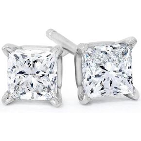 H/VS 1-4 Ct TW Princess Cut Diamond Studs in 14k Gold Earrings Lab Grown Push Back