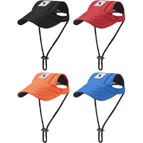 Geyoga 4 Pieces Dog Visor Hats Dog Baseball Hats Pet Sun Protection Hats Outdoor Sports Hats with Ear Holes Pet Baseball Hats with Adjustable Chin Strap for Extra Small Dogs