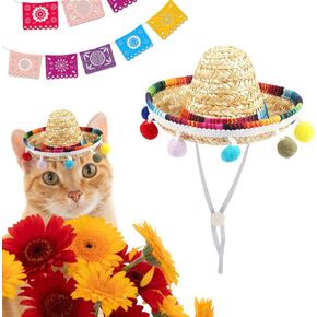 ALIBBON Mini Sombrero Hat for Pet, Cinco de Mayo Pet Straw Hat Multicolor Dog Hat Mexican Fiesta Cat Hat Dog Cat Birthday Hat Mexican Hat for Pets/Puppy/Cat Fiesta Party Decoration