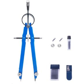 ZLKSKER Lockable All Metal Bow Compass with Pencil Sharpener & 15 Lead Refills, Anti-Rust Geometry Compass for Drafting, School, Woodworking