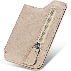 Phone Wallet Stick on, Flip PU Leather Card Holder with [Zipper Closure] Coin Pocket [Magnetic Closure] Credit/ID Card Sleeve Pouch for iPhone/Samsung and Most Smart Phones (Black)