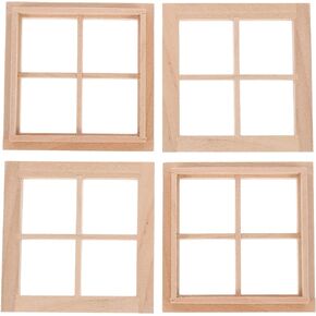 Veemoon 4pcs Dollhouse Window Miniature Windows Gnome Windows Mini Window Garden Ornaments for Crafts Room Decor Miniature Ornaments Doll House Accessories Micro Landscape Models