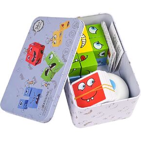 ALaLatois Large Wooden Face Expression Puzzle Building Cubes Manipulatives Face Changing Magic Cube Game Matching Game with Bell Logical Thinking Training Brain Educational Puzzles Montessori Toys