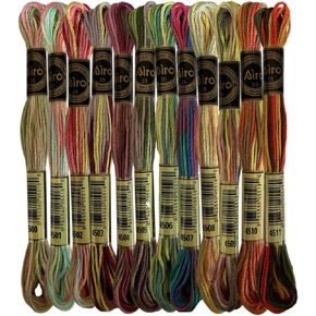 12 Skeins Magical Color Variations Floss Pack Six Strand Embroidery Variegated Cross Stitch Threads, Multi Color Set A