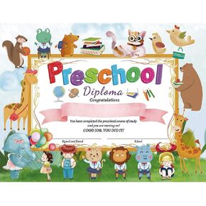 Preschool Diploma Kindergarten Certificate 8.5" X 11" Pack of 30