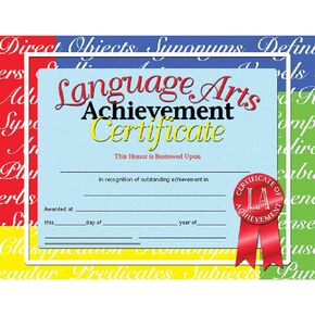 Hayes Publishing Language Arts Achievement Certificate, 8.5" x 11", Pack of 30