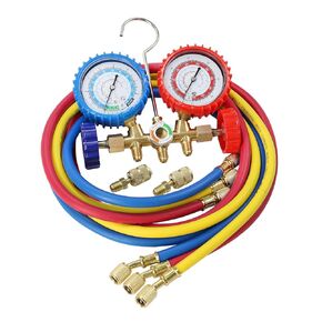AC Manifold Gauge Set with 60" Hoses, 3-Way A/C Gauges for R134a, R410a, R22, R12, R404A Refrigerants Charging and HVAC Diagnostics
