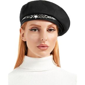 S.ROMZA French Beret Hat for Women Ladies Cotton Star Metal Stylish Artist Painter Berets Womens Cap,Adjustable 56-58CM