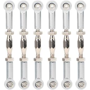 RC Car Turnbuckle, 6Pcs Adjustable Servo Links Tie Rod Aluminum Alloy RC Pull Rod Turnbuckle Rod Linkage Set for RC Hobby Car Model(Silver) Rc Steering Linkage Buckle